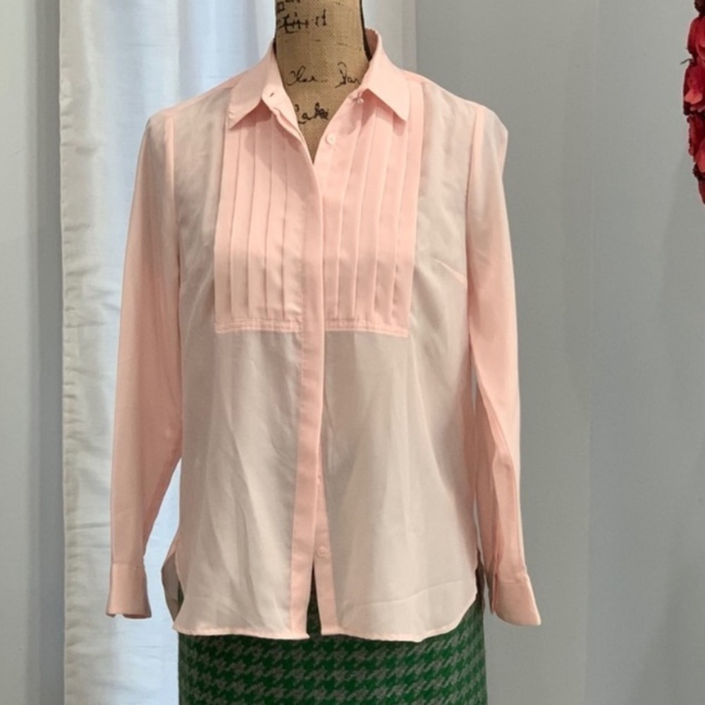 Talbots long sleeve pink blouse button down front shirt size SP